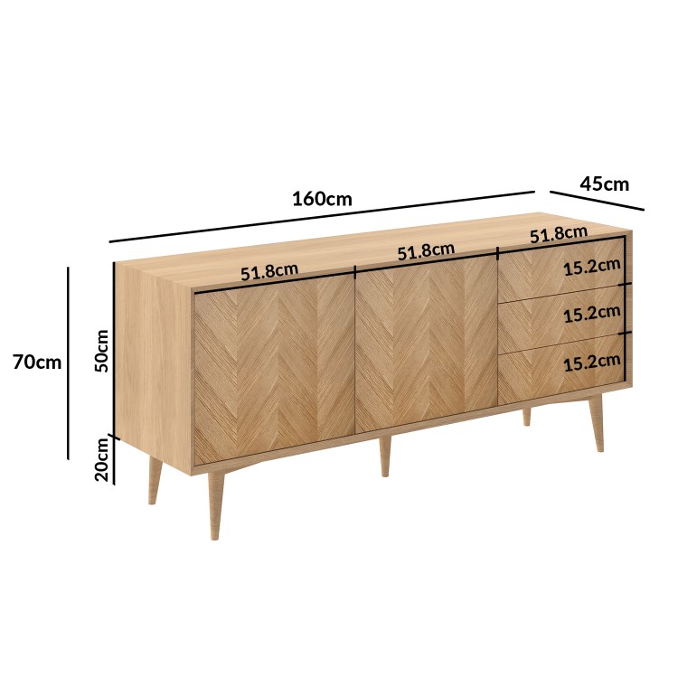 GRADE A1 - Large Solid Oak Chevron Sideboard - Briana