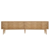 GRADE A1 - Solid Oak Chevron TV Unit with Sliding Doors - TV's up to 70"