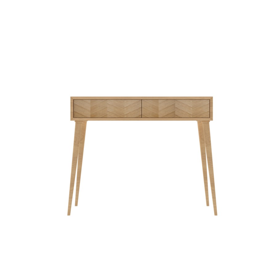 Solid Oak Chevron Office Desk with Drawers - Briana