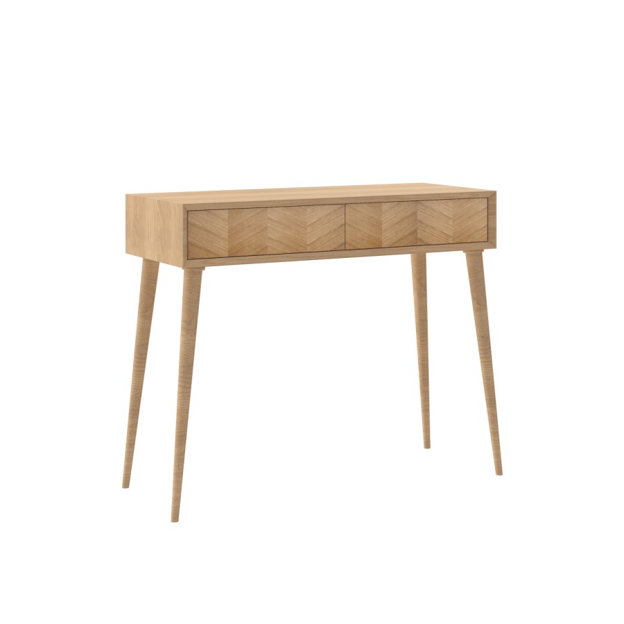 Solid Oak Chevron Office Desk with Drawers - Briana