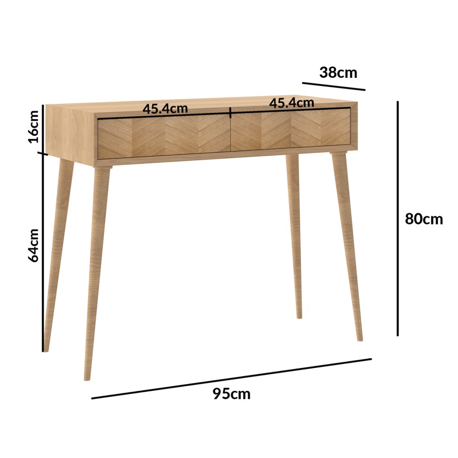 Solid Oak Chevron Office Desk with Drawers - Briana