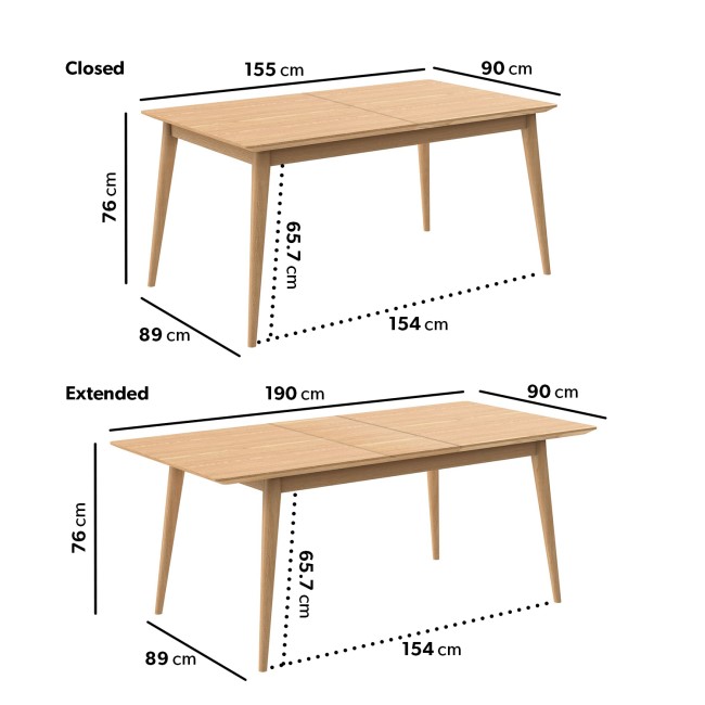 Solid Oak Extendable Dining Table - Seats 6 - Scandi - Briana