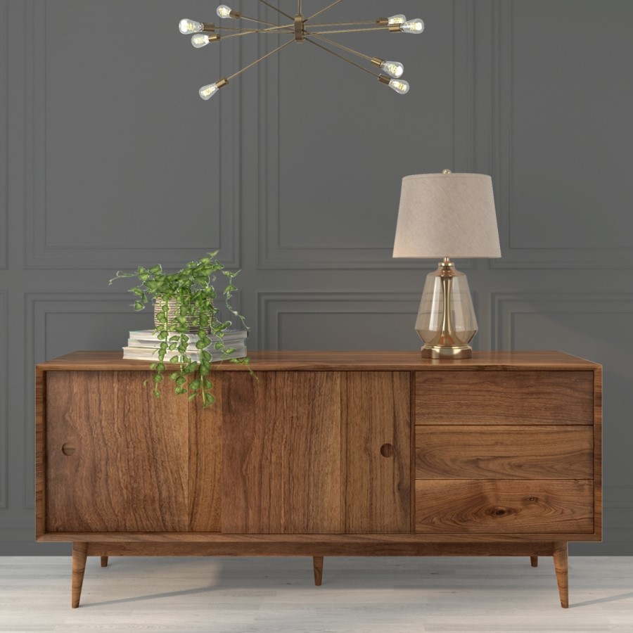 Walnut Sideboard with Drawers & Sliding Doors - Briana 