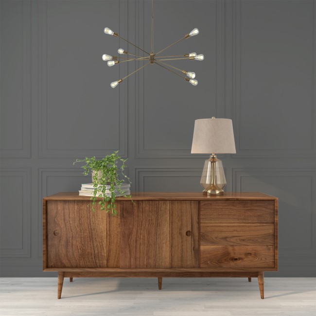 Walnut Sideboard with Drawers & Sliding Doors - Briana 