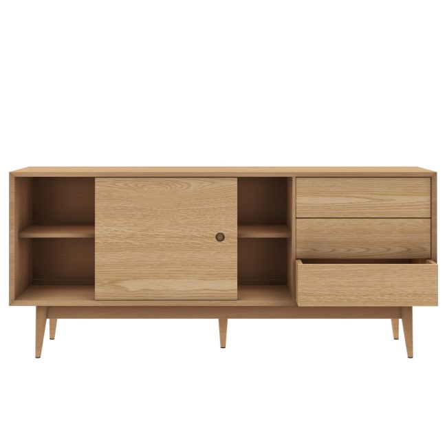 Solid Oak Sideboard with Sliding Doors & Drawers - Scandi - Briana