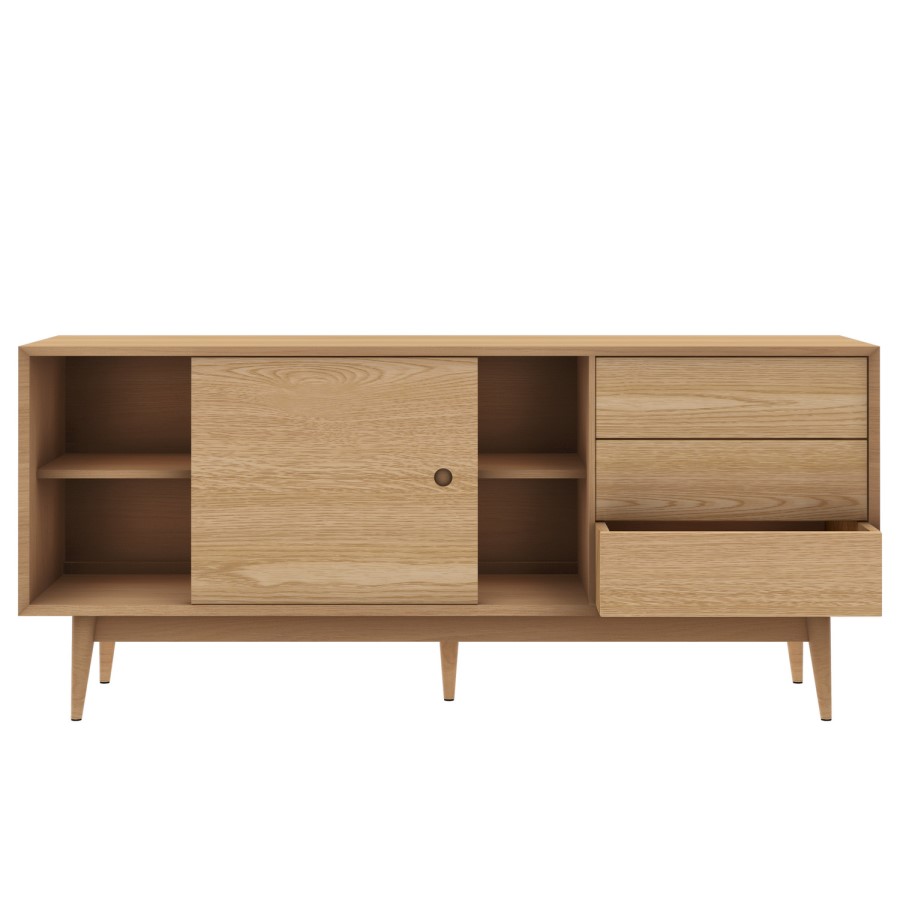 GRADE A2 - Solid Oak Sideboard with Sliding Doors & Drawers - Scandi - Briana