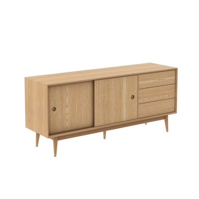 Solid Oak Sideboard with Sliding Doors & Drawers - Scandi - Briana