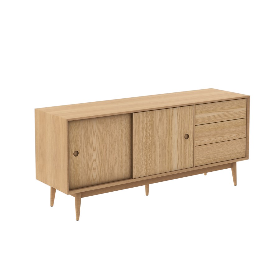 GRADE A2 - Solid Oak Sideboard with Sliding Doors & Drawers - Scandi - Briana