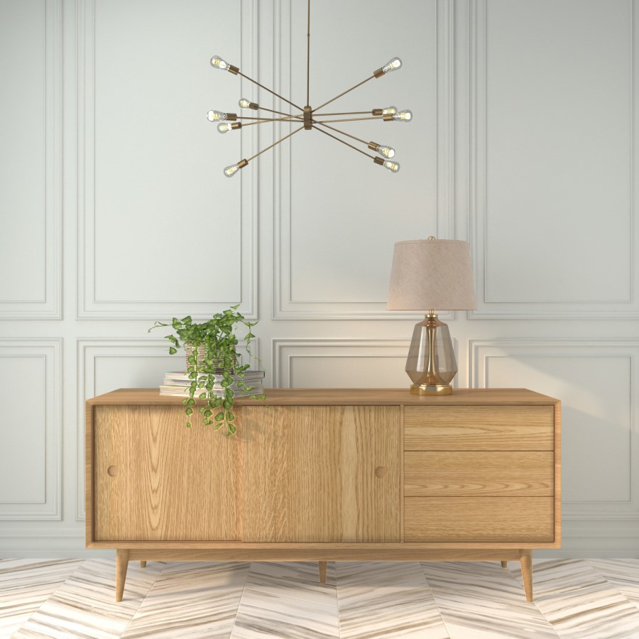 GRADE A2 - Solid Oak Sideboard with Sliding Doors & Drawers - Scandi - Briana
