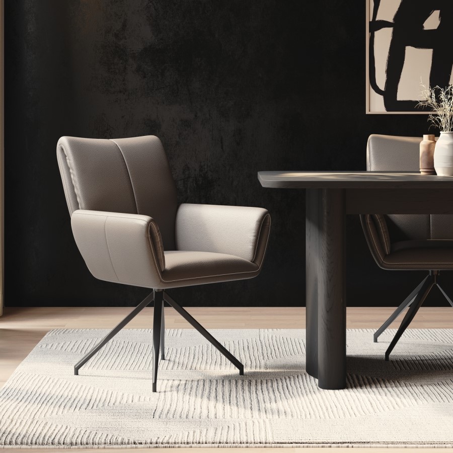 Mink Real Leather Swivel Dining Chair - Bradley