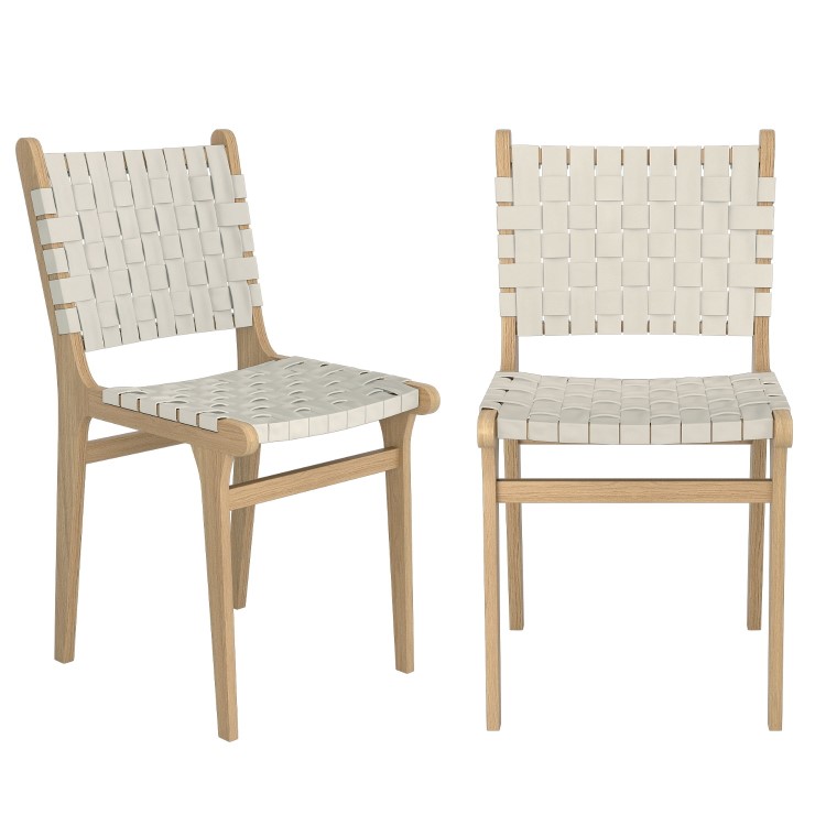 ONLY OPENED - Set of 2 Cream Faux Leather Strap Woven Dining Chairs - Bree