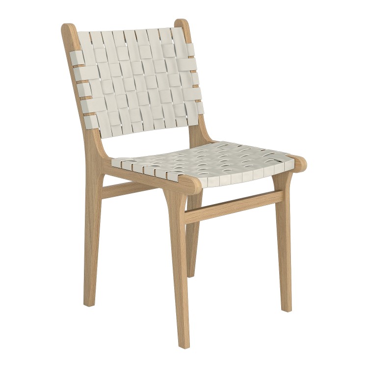 ONLY OPENED - Set of 2 Cream Faux Leather Strap Woven Dining Chairs - Bree