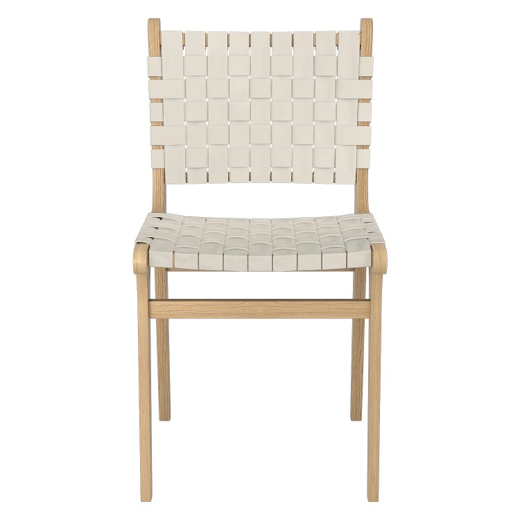 ONLY OPENED - Set of 2 Cream Faux Leather Strap Woven Dining Chairs - Bree