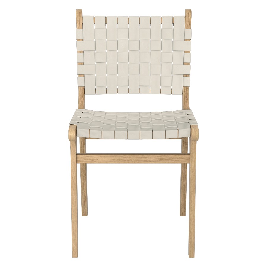 ONLY OPENED - Set of 2 Cream Faux Leather Strap Woven Dining Chairs - Bree
