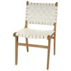 Set of 2 Solid Oak Cream Faux Leather Woven Dining Chairs - Bree