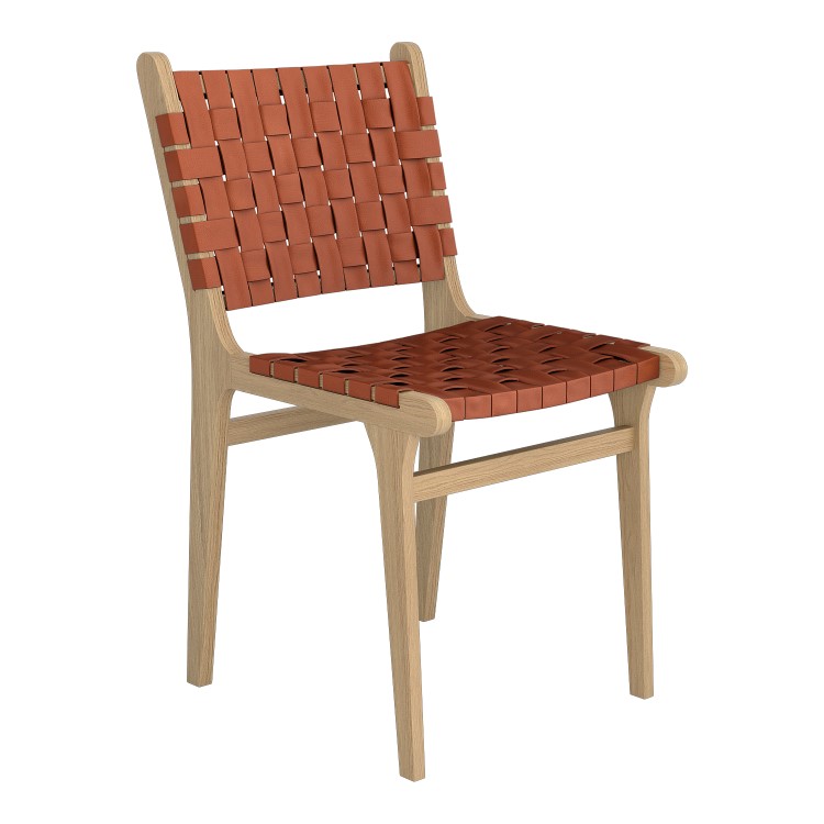 GRADE A1 - Set of 2 Tan Faux Leather Strap Woven Dining Chairs - Bree