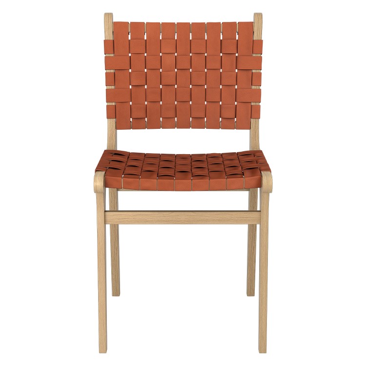 GRADE A1 - Set of 2 Tan Faux Leather Strap Woven Dining Chairs - Bree