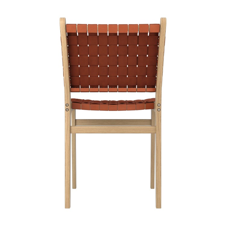 GRADE A1 - Set of 2 Tan Faux Leather Strap Woven Dining Chairs - Bree