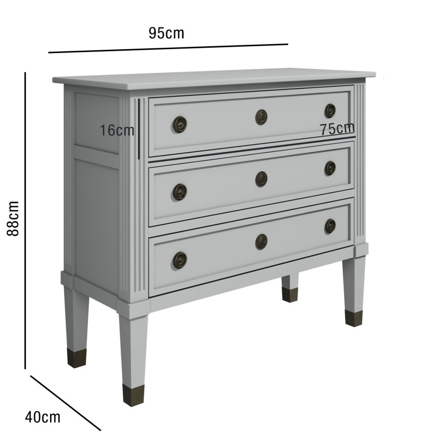 Bridget 3 Drawer Handmade Grey Chest of Drawers in Solid Wood