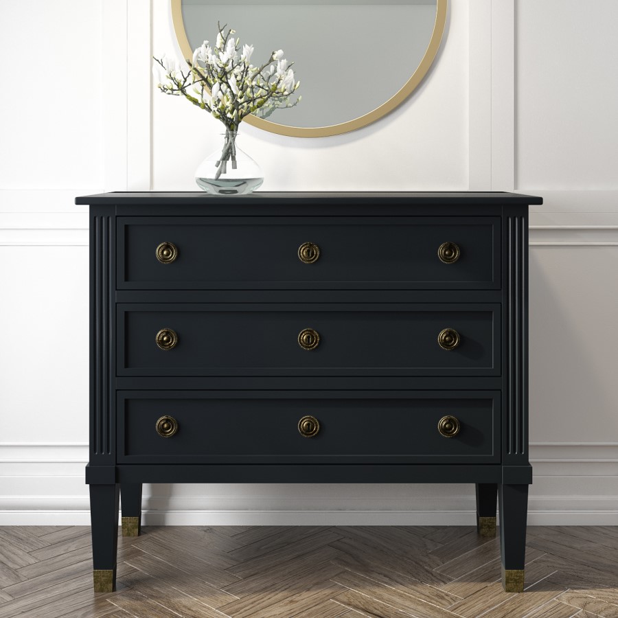 GRADE A2 - Bridget 3 Drawer Handmade Dark Grey Chest of Drawers in Solid Wood