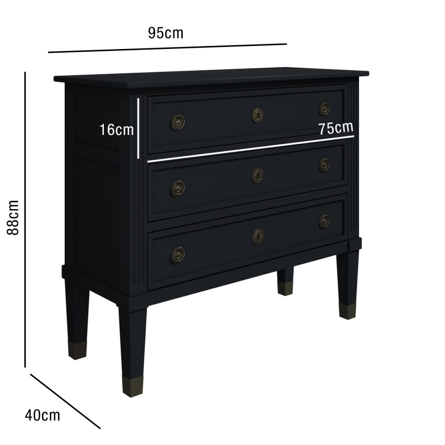 GRADE A2 - Bridget 3 Drawer Handmade Dark Grey Chest of Drawers in Solid Wood