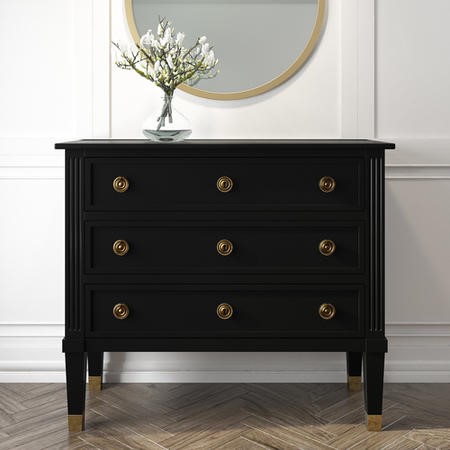of Ebony drawers chest Low leakage power strip