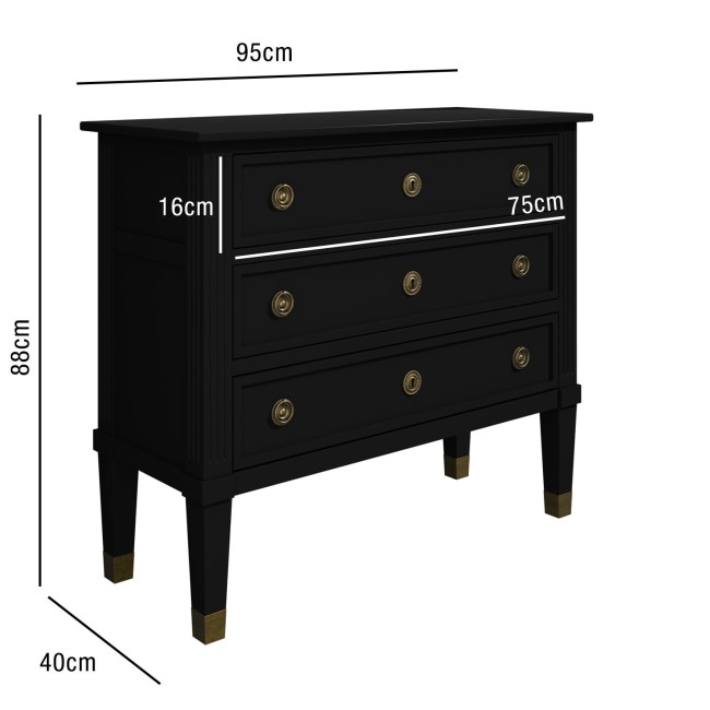 Bridget 3 Drawer Handmade Black Chest of Drawers in Solid Wood