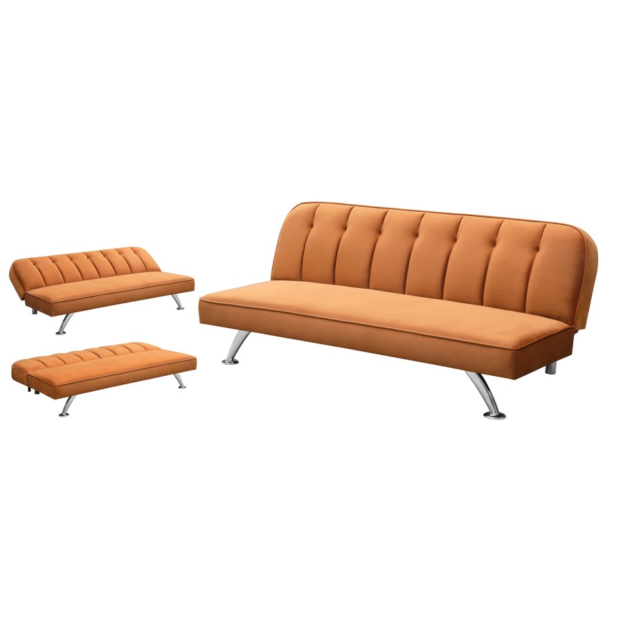 Orange Velvet Sofa Bed - LPD Brighton