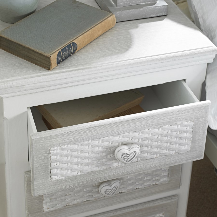 White Painted Bedside Table with 3 Drawers - Brittany - LPD