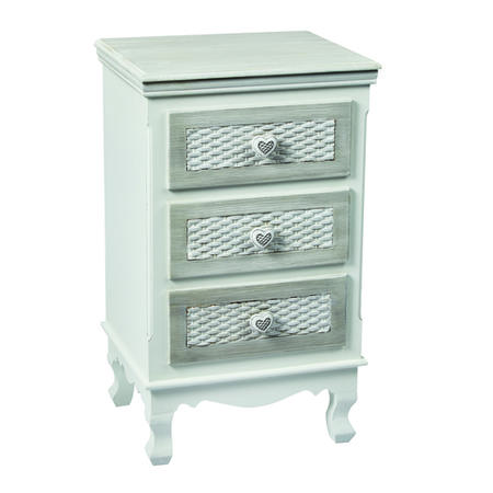 White Painted Bedside Table with 3 Drawers - Brittany - LPD