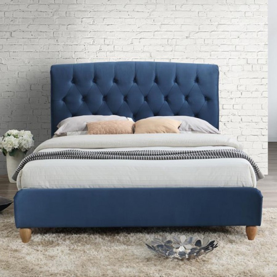 Birlea Brompton Small Double Bed Upholstered in Midnight Blue