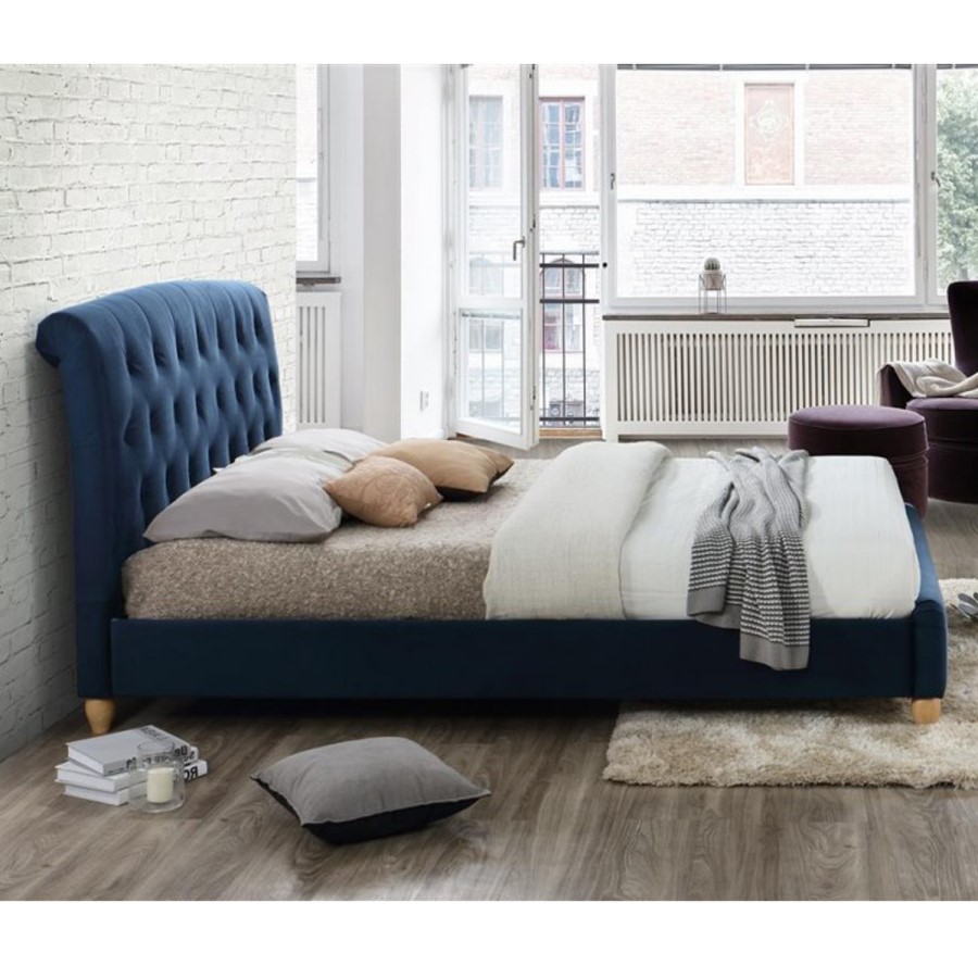 Birlea Brompton Small Double Bed Upholstered in Midnight Blue