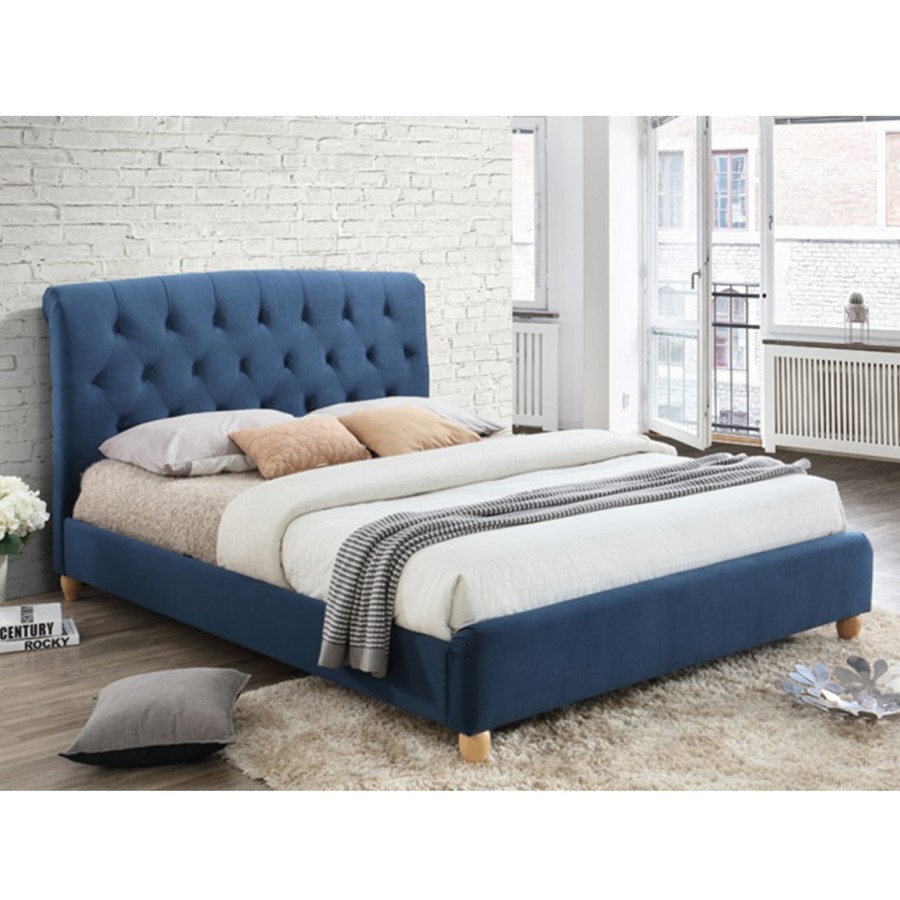 Birlea Brompton Small Double Bed Upholstered in Midnight Blue