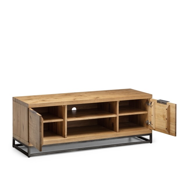 Oak TV Unit with Metal Legs & Open Shelves TV's up to 50" - Brooklyn