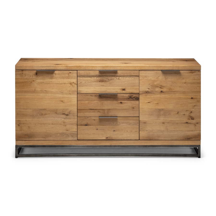 GRADE A2 - Julian Bowen Industrial Solid Oak Sideboard with Storage - Brooklyn