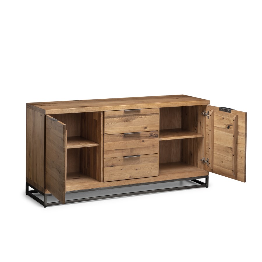 GRADE A2 - Julian Bowen Industrial Solid Oak Sideboard with Storage - Brooklyn