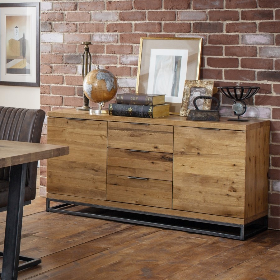 GRADE A2 - Julian Bowen Industrial Solid Oak Sideboard with Storage - Brooklyn