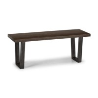 GRADE A1 - Dark Solid Oak Industrial Dining Bench - Seats 2 - Brooklyn