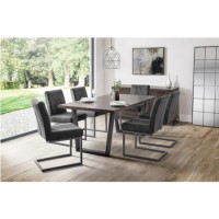 Dark Oak Dining Table with 6 Charcoal Faux Leather Dining Chairs - Brooklyn