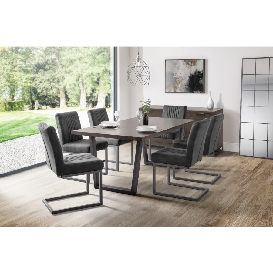 Dark Oak Dining Table with 6 Charcoal Faux Leather Dining Chairs - Brooklyn