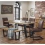 Industrial Oak Bench Dining Set with 4 Brown Leather Chairs - Brooklyn