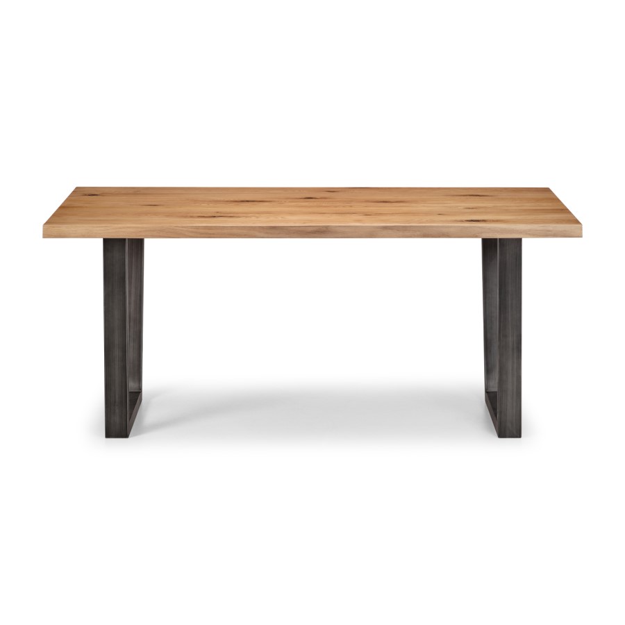 Industrial Oak Bench Dining Set with 4 Brown Leather Chairs - Brooklyn
