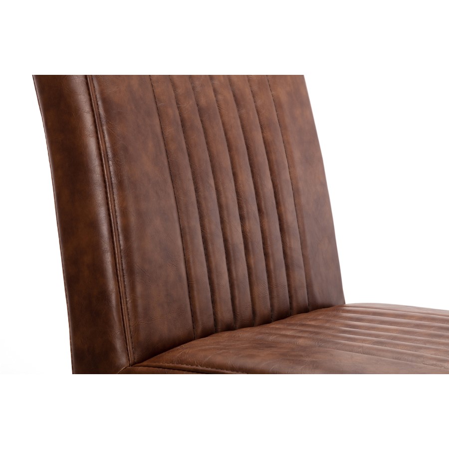 Industrial Oak Bench Dining Set with 4 Brown Leather Chairs - Brooklyn