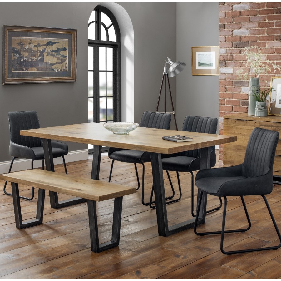 Julian Bowen Industrial Oak Bench Dining Set with 4 Soho Chairs - Brooklyn