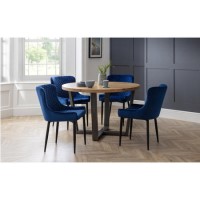 Brooklyn Round Dining Set with 4 Blue Velvet Luxe Chairs- Julian Bowen