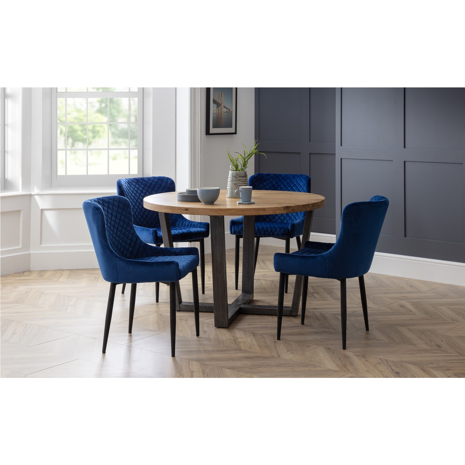 Blue Ihouse Set of 2 Dining Chair Wood Legs Coffee Chairs Velvet Cushion Seat and Back for Dining and Living Room Chairs