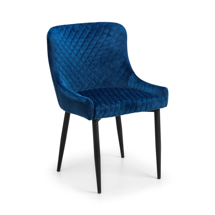 Brooklyn Round Dining Set with 4 Blue Velvet Luxe Chairs- Julian Bowen