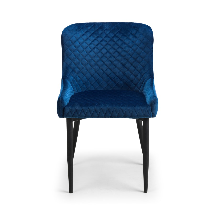 Brooklyn Round Dining Set with 4 Blue Velvet Luxe Chairs- Julian Bowen