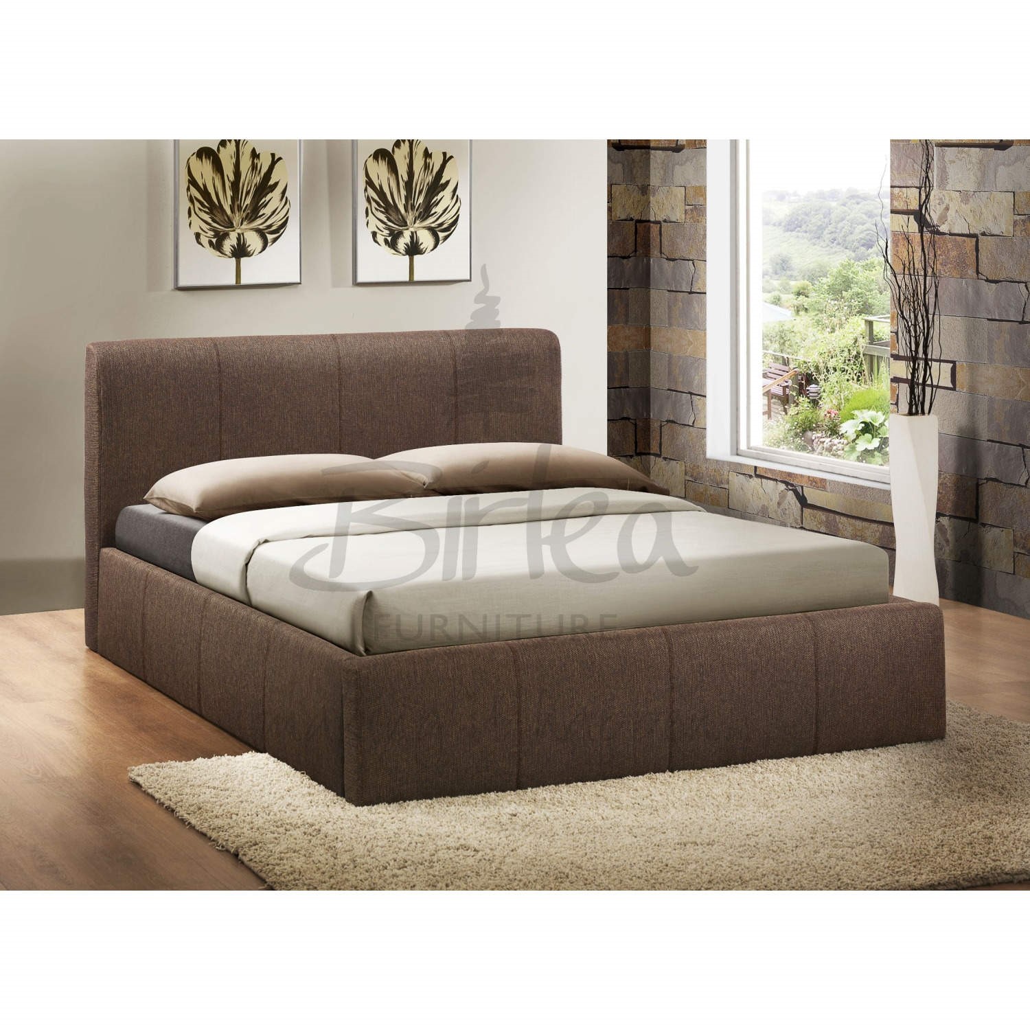 Birlea Furniture Brooklyn Fabric Double Ottoman Bed In Chocolate ...