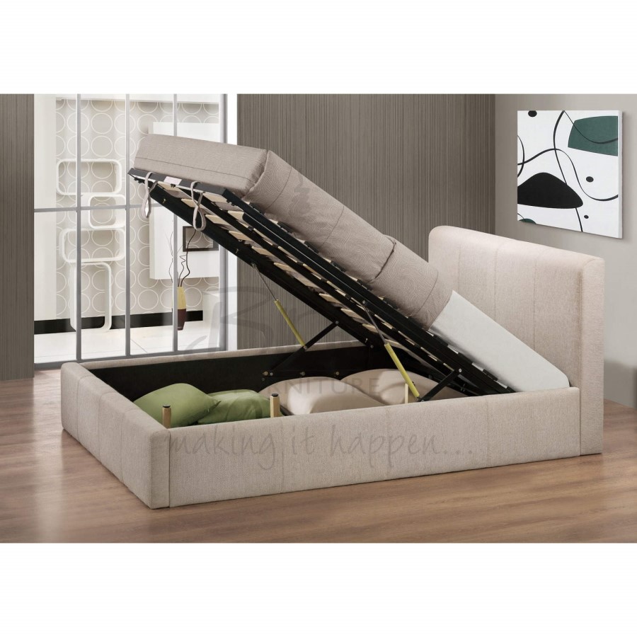 Birlea Furniture Brooklyn Fabric Double Ottoman Bed in Wheat